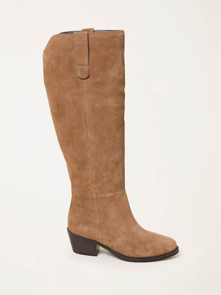 FatFace Tan Brown Suede Mid Heel Knee High Boot - Image 3 of 3