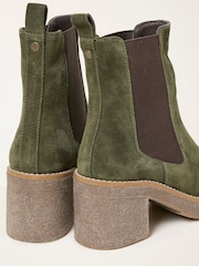 FatFace Khaki Green Suede Chelsea Mid Heel Boot - Image 2 of 3