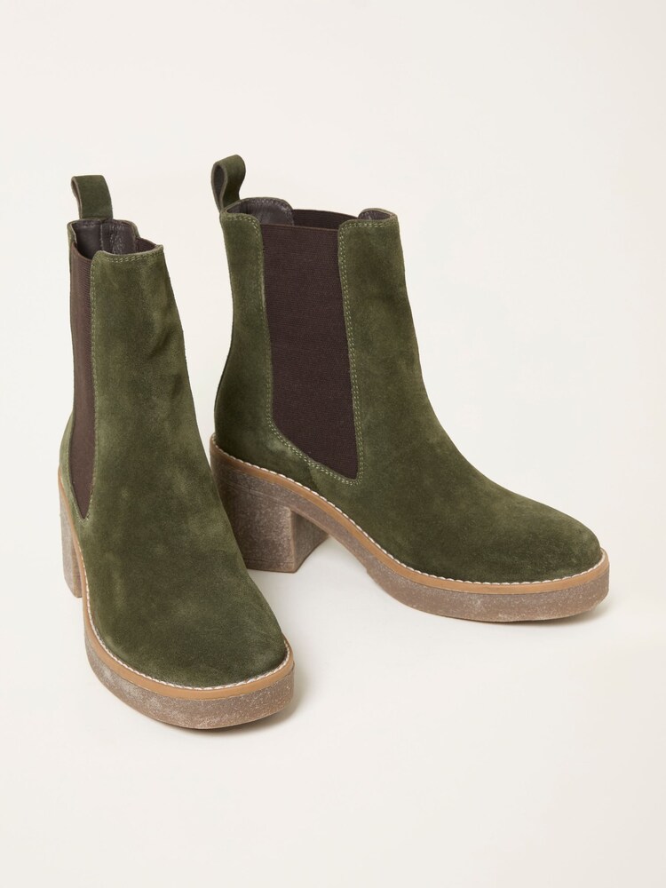 FatFace Khaki Green Suede Chelsea Mid Heel Boot - Image 3 of 3 FatFace Khaki Green Suede Chelsea Mid Heel Boot - Image 3 of 3