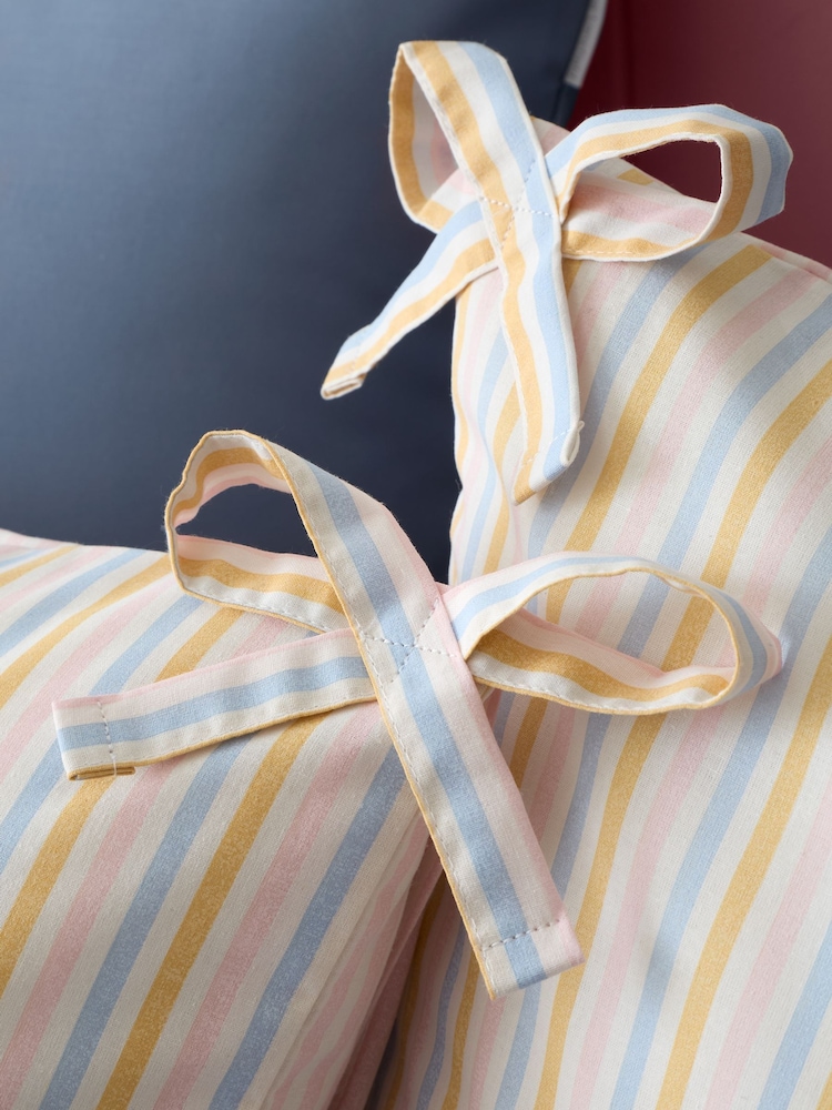Catherine Lansfield Pastel Brighton Stripe Bow Trim Duvet Cover Set - Image 2 of 5 Catherine Lansfield Pastel Brighton Stripe Bow Trim Duvet Cover Set - Image 2 of 5