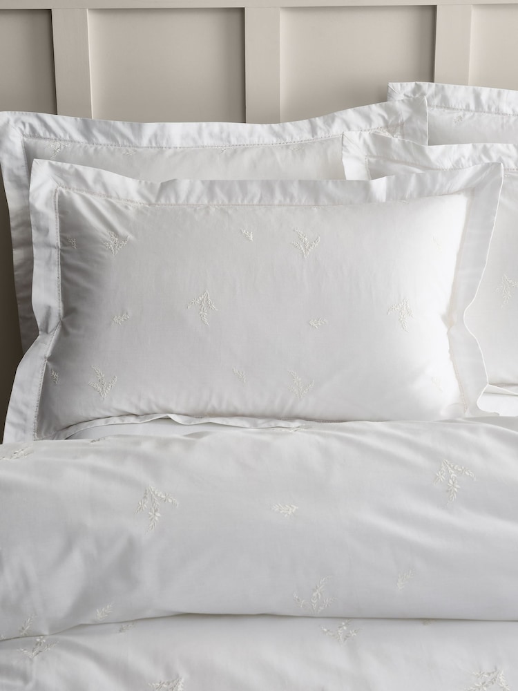 Bianca White Lottie Floral Embroidery Cotton Oxford Pillowcase - Image 1 of 2 Bianca White Lottie Floral Embroidery Cotton Oxford Pillowcase - Image 1 of 2