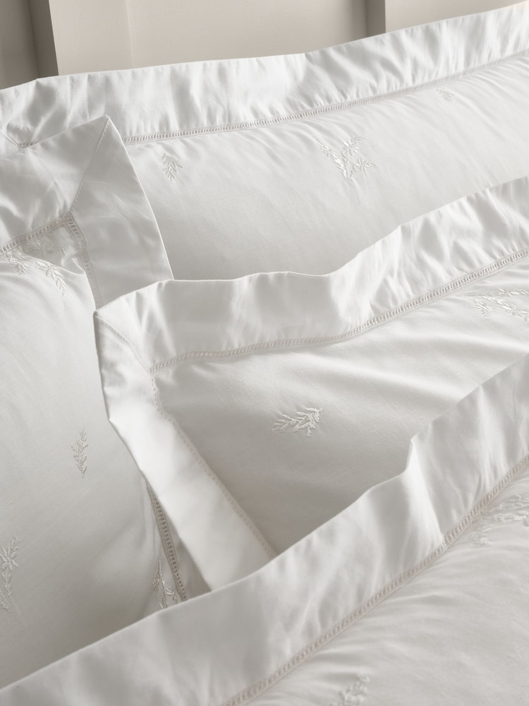 Bianca White Lottie Floral Embroidery Cotton Oxford Pillowcase - Image 2 of 2 Bianca White Lottie Floral Embroidery Cotton Oxford Pillowcase - Image 2 of 2