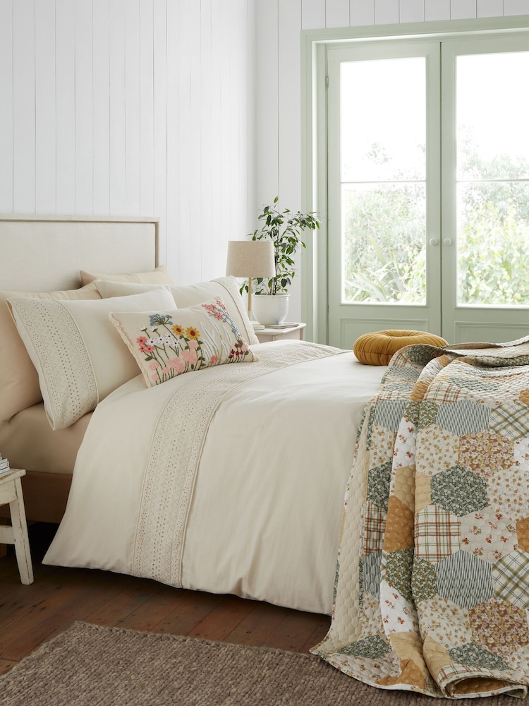 Catherine Lansfield Cream Broderie Anglaise Duvet Cover Set - Image 1 of 3