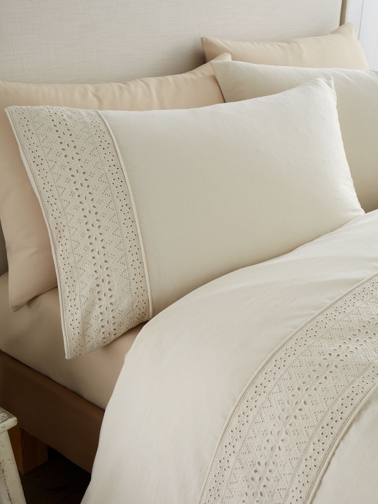 Catherine Lansfield Cream Broderie Anglaise Duvet Cover Set - Image 2 of 3