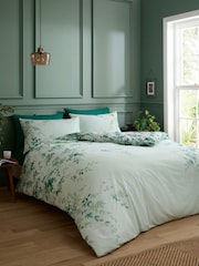 RHS Green Scenic Leaves Reversible Cotton Duvet Cover Set - Image 1 of 5