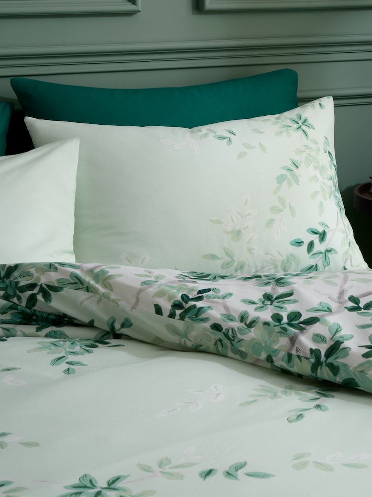 RHS Green Scenic Leaves Reversible Cotton Duvet Cover Set - Image 3 of 5