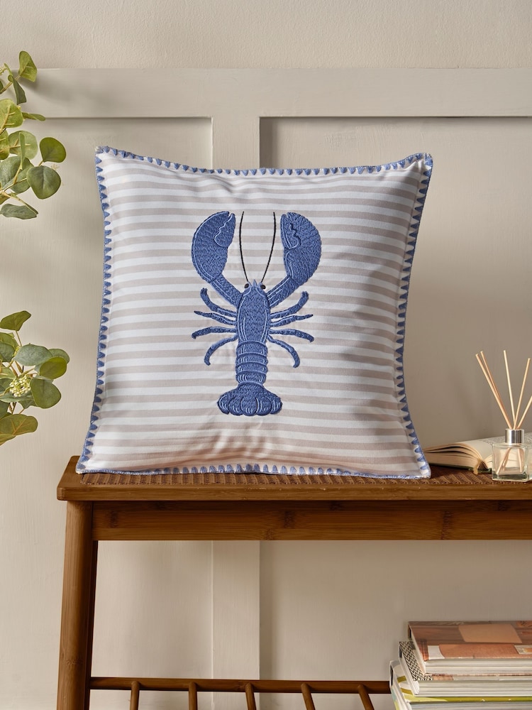 Catherine Lansfield Blue Lobster Embroidered Cushion - Image 1 of 2