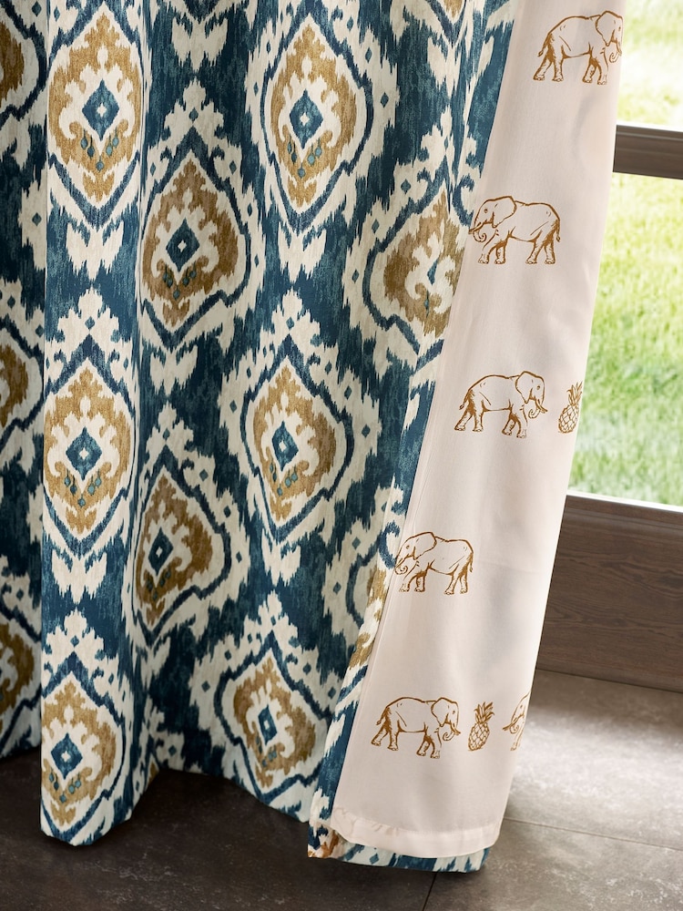 Pineapple Elephant Teal Suri Geo Lined Eyelet Curtains - Image 3 of 3 Pineapple Elephant Teal Suri Geo Lined Eyelet Curtains - Image 3 of 3