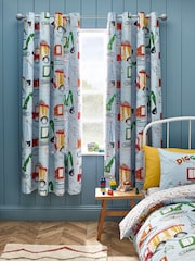 Catherine Lansfield Blue Digger Dreams Fully Reversible Curtains - Image 2 of 4