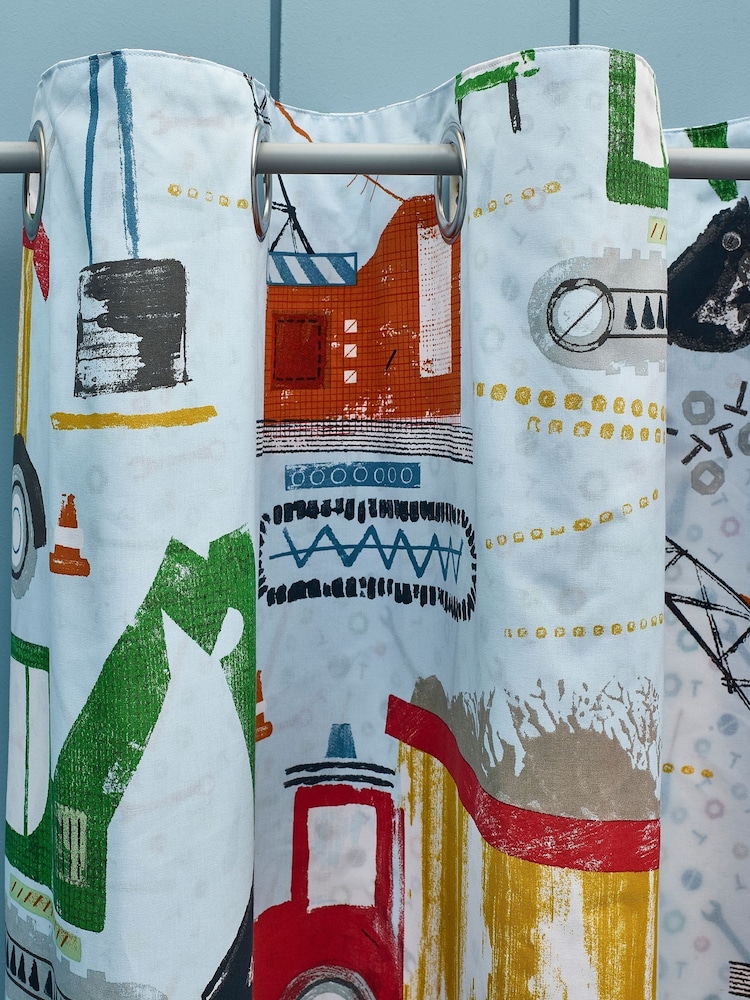Catherine Lansfield Blue Digger Dreams Fully Reversible Curtains - Image 4 of 4