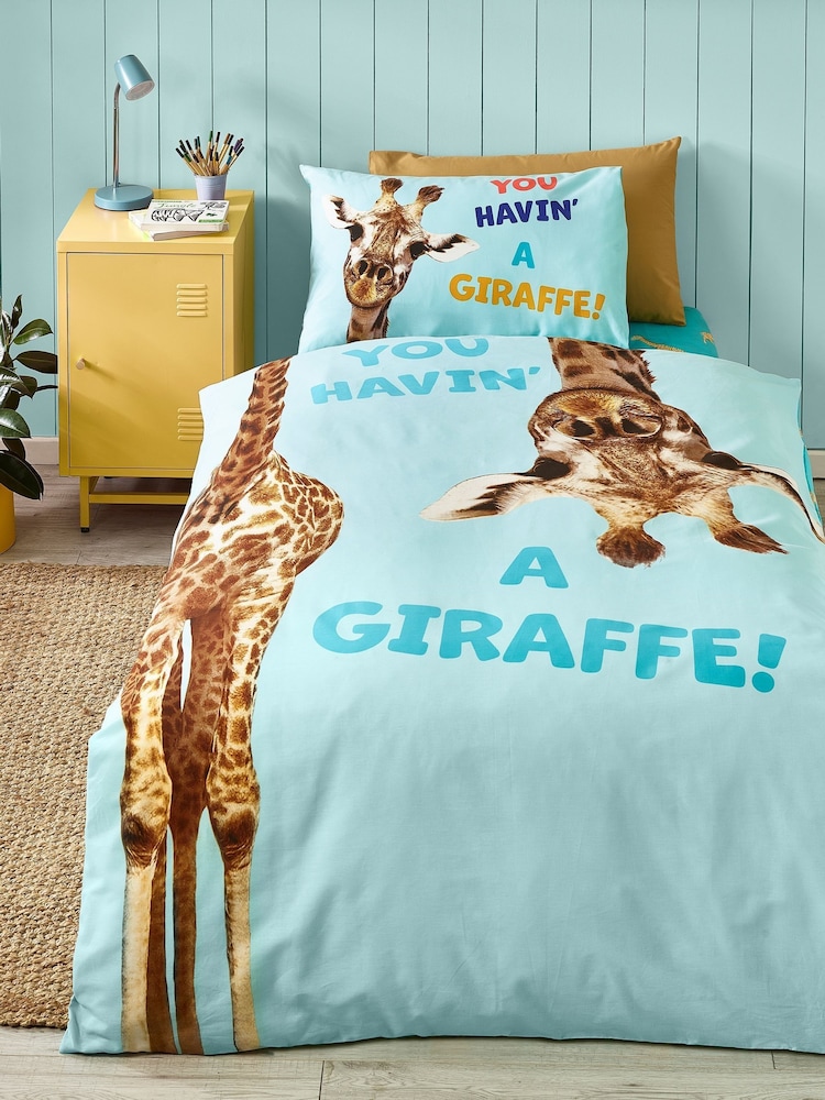 Catherine Lansfield Aqua Havin A Giraffe Reversible Duvet Cover Set - Image 1 of 7