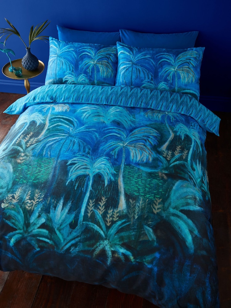 Matthew Williamson Blue Midnight Palms Cotton Sateen Duvet Cover Set - Image 1 of 5 Matthew Williamson Blue Midnight Palms Cotton Sateen Duvet Cover Set - Image 1 of 5