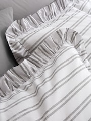 Style Sisters Black  White Frill Stripe Cotton Duvet Cover Set - Image 4 of 5