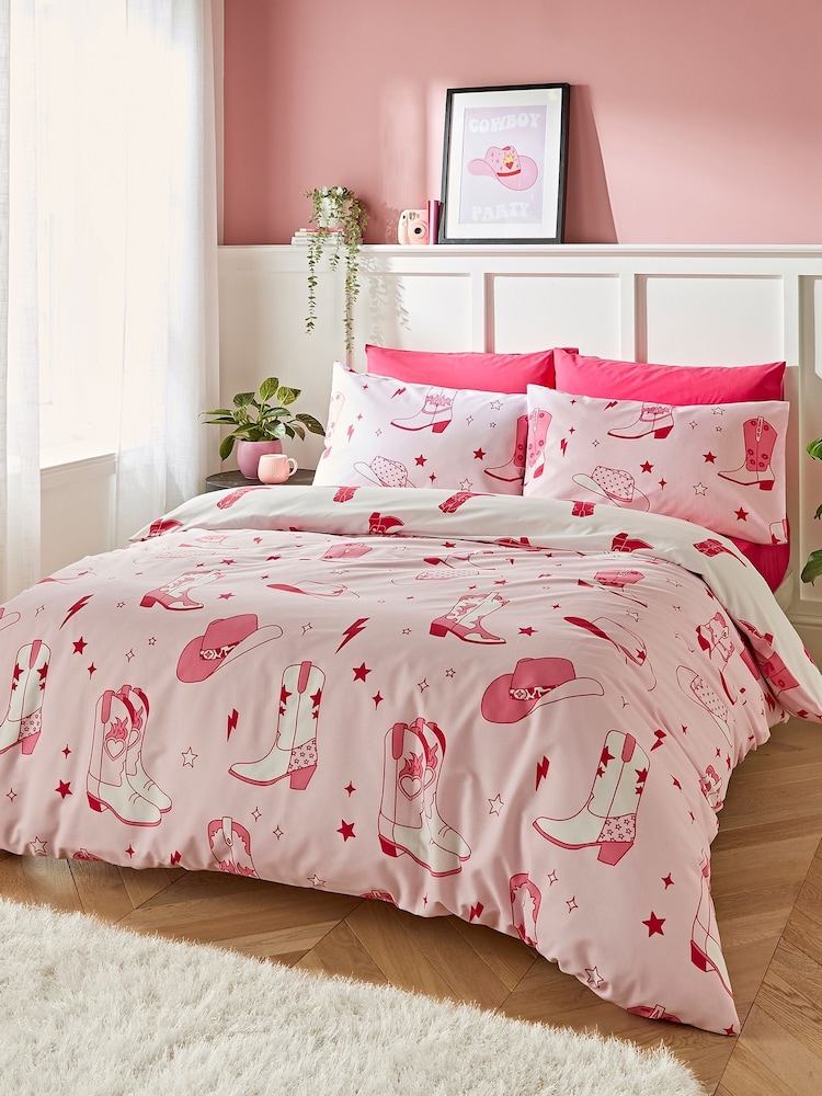 Sassy B Pink Cowgirl Boots Reversible Duvet Cover Set - Image 1 of 4 Sassy B Pink Cowgirl Boots Reversible Duvet Cover Set - Image 1 of 4