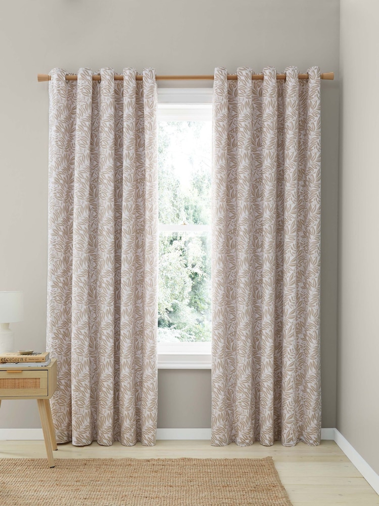 Catherine Lansfield Natural Tilly Floral Print Fully Reversible Eyelet Two Lined Curtain Panels Curtains - Image 4 of 5