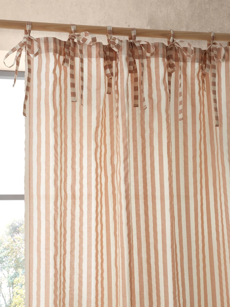 Pineapple Elephant Clay Zanzibar Yarn Dyed Stripe Voile Curtains Panel - Image 1 of 4