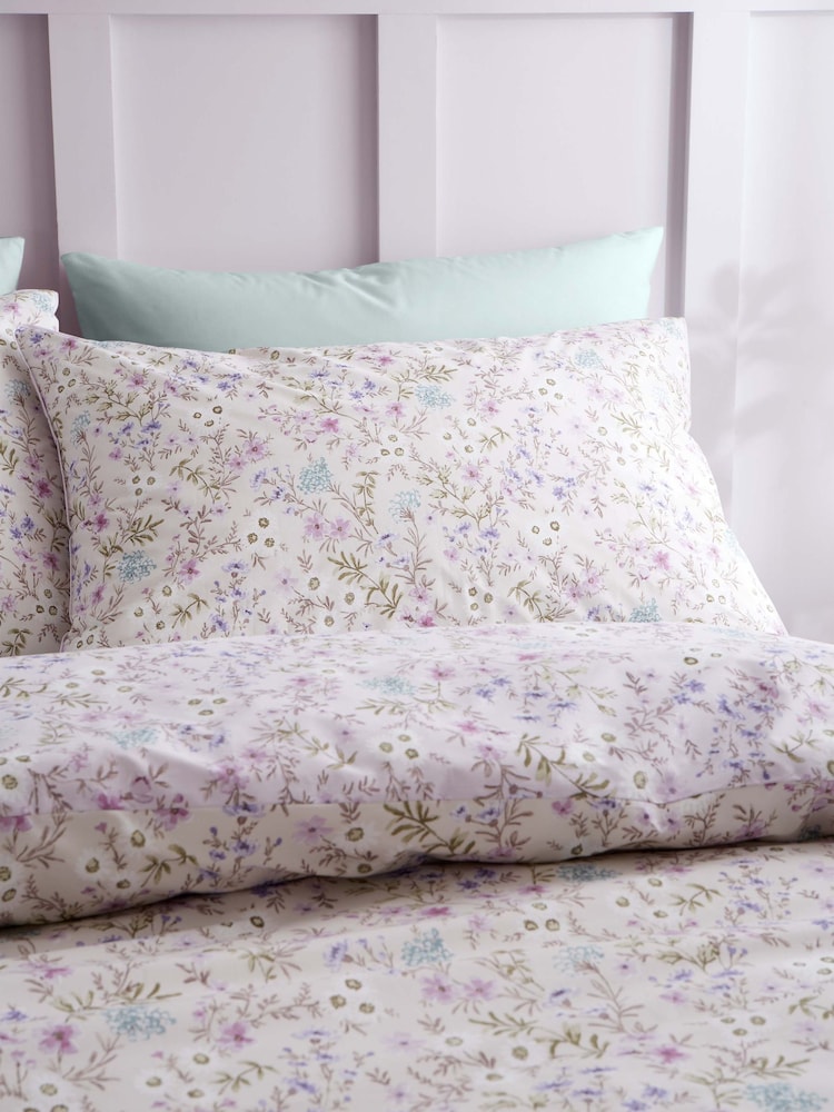 Bianca Lilac Ditsy Floral Print Cotton Reversible Duvet Cover Set - Image 3 of 5