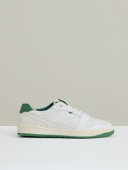 Reiss White/Green Astor Leather Low Top Trainers - Image 1 of 6