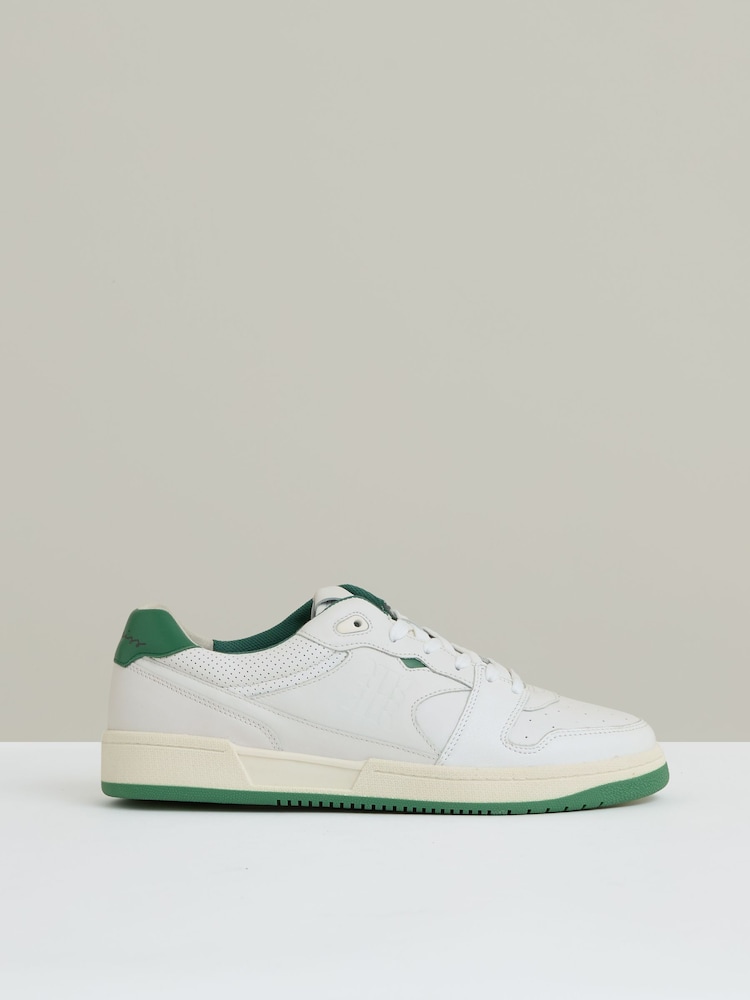 Reiss White/Green Astor Leather Low Top Trainers - Image 1 of 6