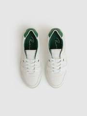 Reiss White/Green Astor Leather Low Top Trainers - Image 4 of 6