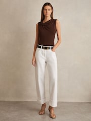 Reiss Chocolate Brown Fran Knot Detail Jersey Bodysuit - Image 3 of 6