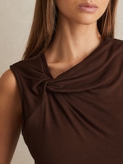 Reiss Chocolate Brown Fran Knot Detail Jersey Bodysuit - Image 4 of 6