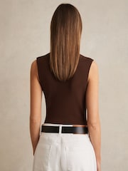 Reiss Chocolate Brown Fran Knot Detail Jersey Bodysuit - Image 5 of 6