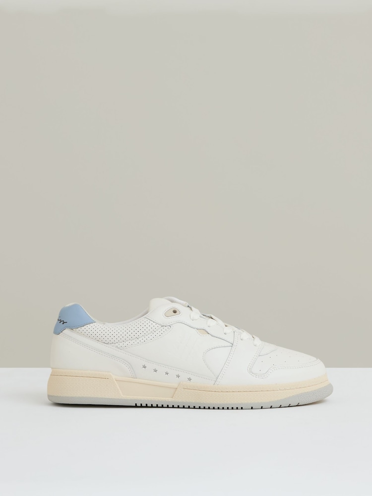 Reiss Off White/Soft Blue Astor Leather Low Top Trainers - Image 1 of 6
