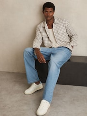 Reiss Off White/Soft Blue Astor Leather Low Top Trainers - Image 2 of 6