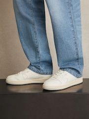 Reiss Off White/Soft Blue Astor Leather Low Top Trainers - Image 3 of 6