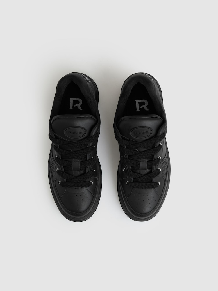 Reiss All Black Alvar Panelled Leather Trainers - Image 4 of 6