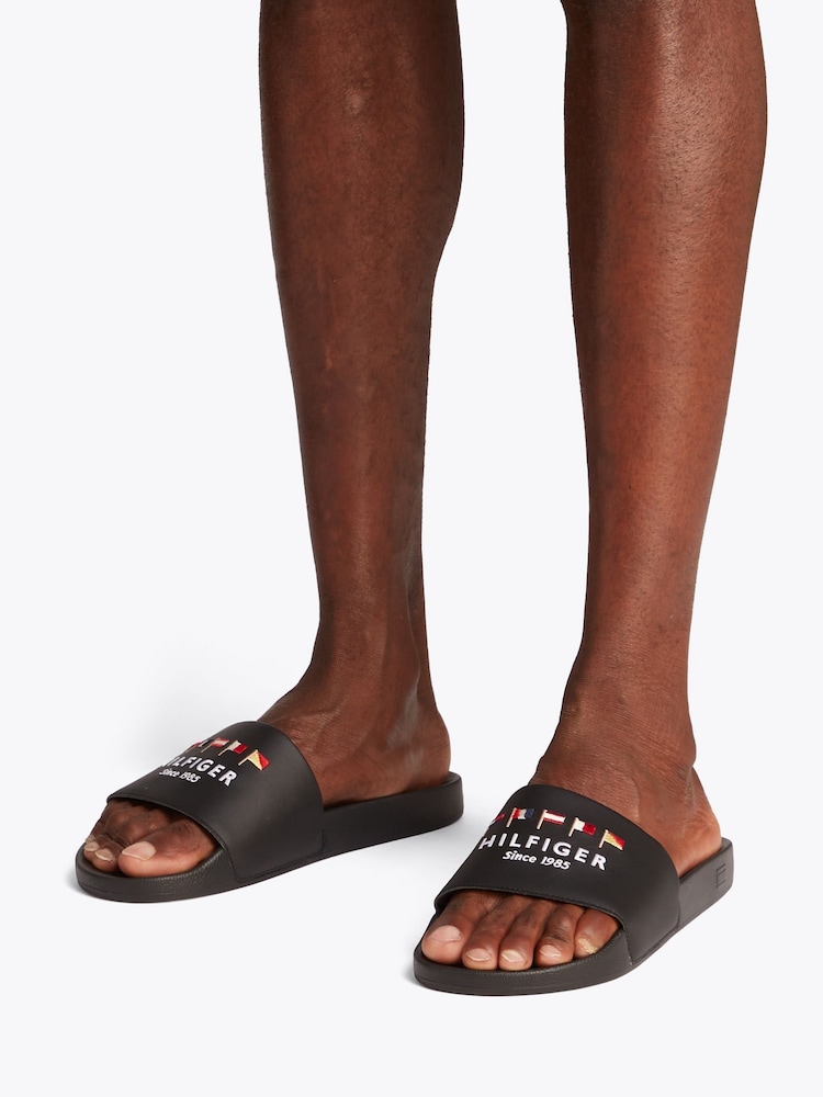 Tommy Hilfiger Black Nyc Pool Slides - Image 1 of 6