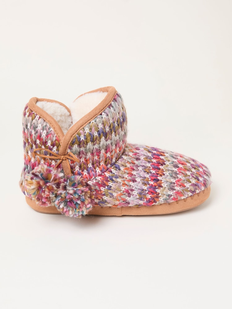 FatFace Sara Pink Knit Boot Slipper - Image 1 of 3 FatFace Sara Pink Knit Boot Slipper - Image 1 of 3