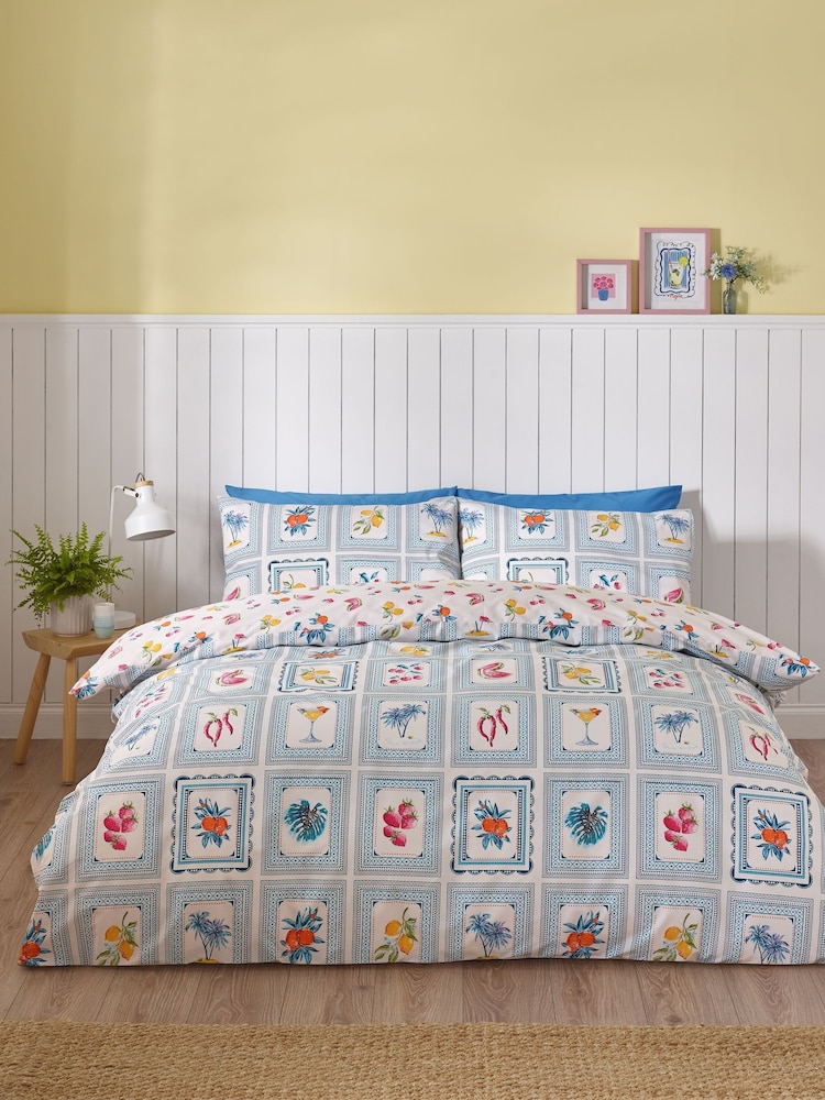 Catherine Lansfield Blue Riviera Tiles Reversible Duvet Cover Set - Image 1 of 4