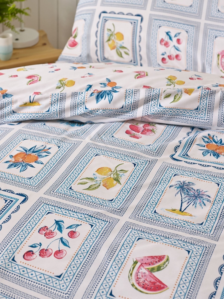 Catherine Lansfield Blue Riviera Tiles Reversible Duvet Cover Set - Image 4 of 4