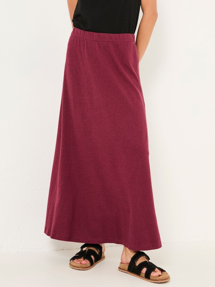 FatFace Kitty Burgundy Red Jersey Midi Skirt - Image 1 of 6