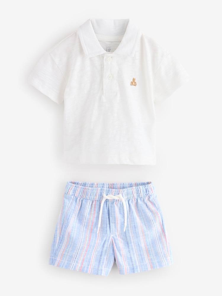 Gap Blue Cotton Polo Shirt, Shorts & Hat Set (Newborn-24mths) - Image 2 of 9