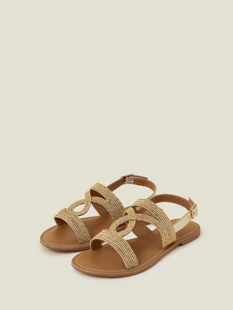 Accessorize Gold Raffia Loop Strappy Sandals - Image 2 of 3