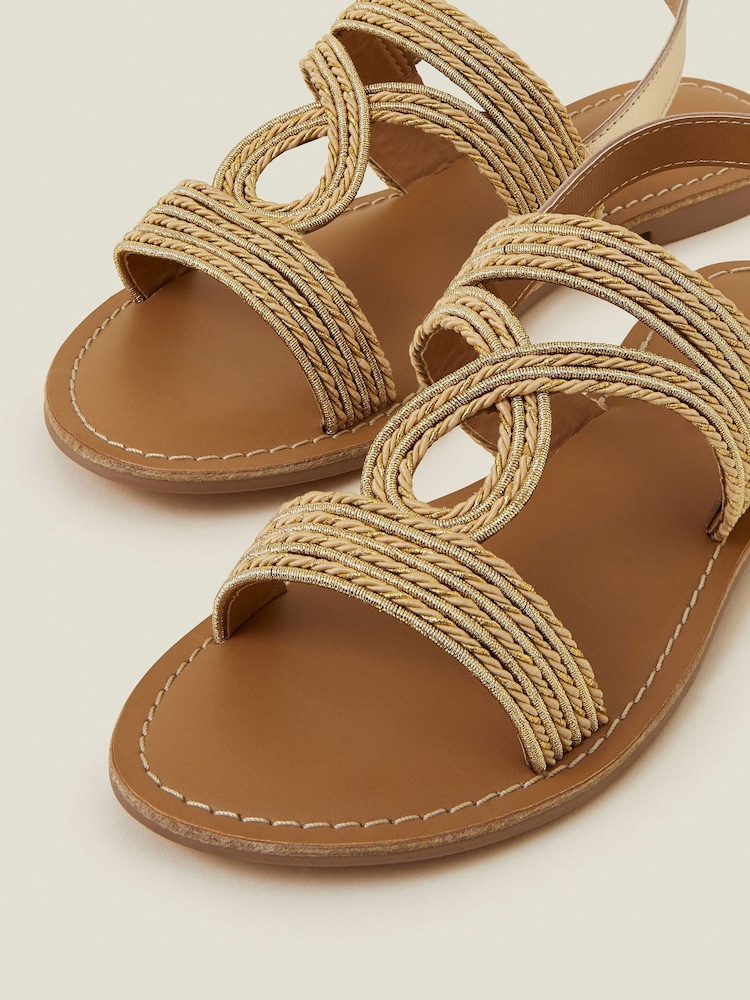 Accessorize Gold Raffia Loop Strappy Sandals - Image 3 of 3