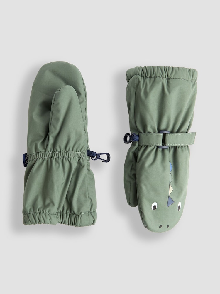JoJo Maman Bébé Green Dino Waterproof Fleece Lined Mittens - Image 3 of 3 JoJo Maman Bébé Green Dino Waterproof Fleece Lined Mittens - Image 3 of 3
