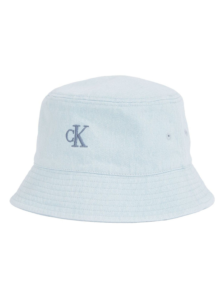 Calvin Klein Blue Embroidered Monogram Denim Bucket 100% Cotton Hat - Image 1 of 3