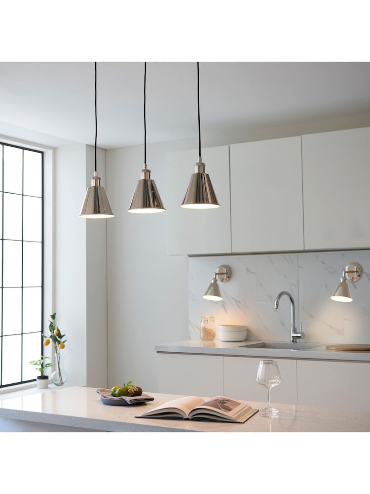 Gallery Home Bright Nickel Hal 3 Light Linear Pendant Bar Ceiling - Image 1 of 6