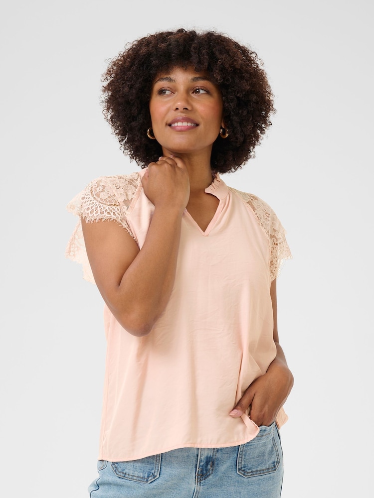 Cream Regular Fit Pink Sepia Rose Lace Blouse - Image 1 of 6 Cream Regular Fit Pink Sepia Rose Lace Blouse - Image 1 of 6