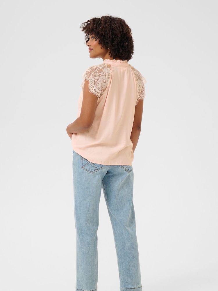 Cream Regular Fit Pink Sepia Rose Lace Blouse - Image 2 of 6 Cream Regular Fit Pink Sepia Rose Lace Blouse - Image 2 of 6