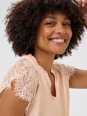 Cream Regular Fit Pink Sepia Rose Lace Blouse - Image 4 of 6