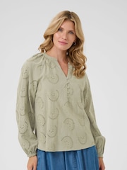 Cream Green CRDelia V-Neck Long Sleeve 100% Cotton Blouse - Image 1 of 5