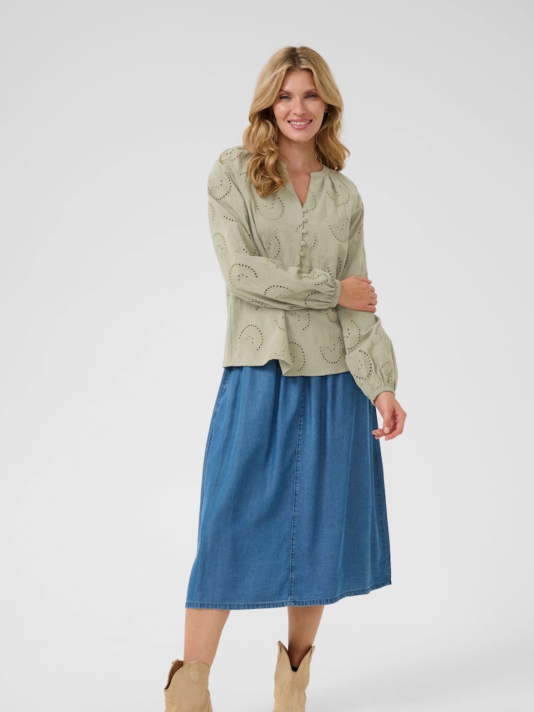 Cream Green CRDelia V-Neck Long Sleeve 100% Cotton Blouse - Image 2 of 5