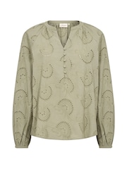 Cream Green CRDelia V-Neck Long Sleeve 100% Cotton Blouse - Image 4 of 5