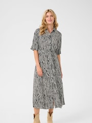Cream Tiah Wavy Dots Midi Shirt Black Dress - Image 1 of 4
