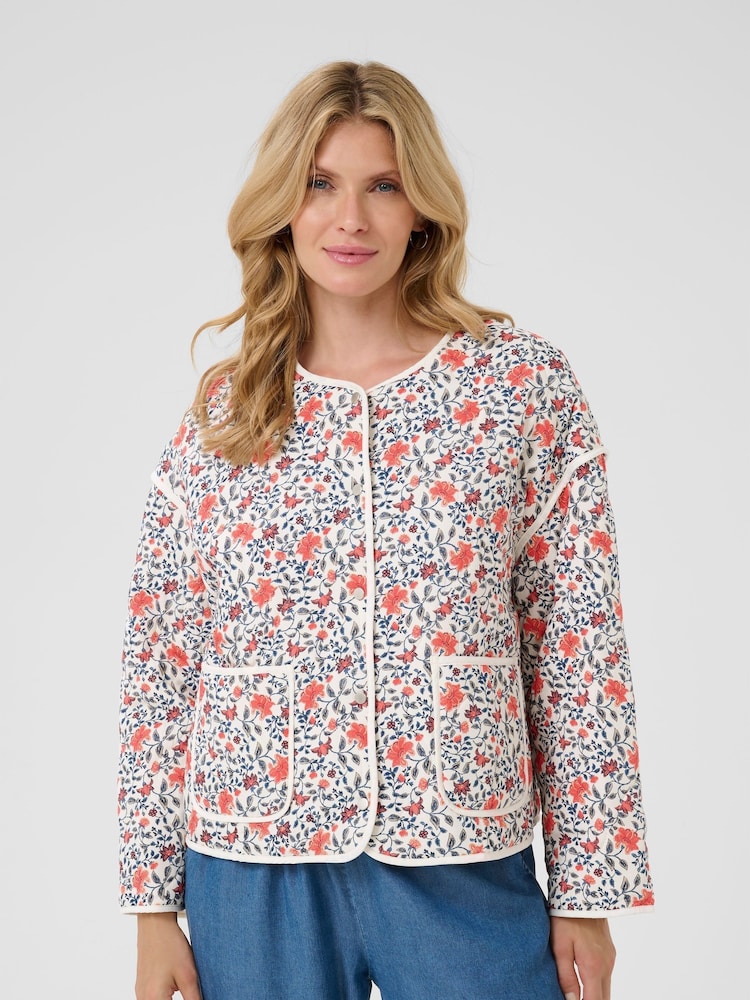 Cream CRNaomi Floral Round Neck Quilted White Jacket - Image 2 of 5 Cream CRNaomi Floral Round Neck Quilted White Jacket - Image 2 of 5
